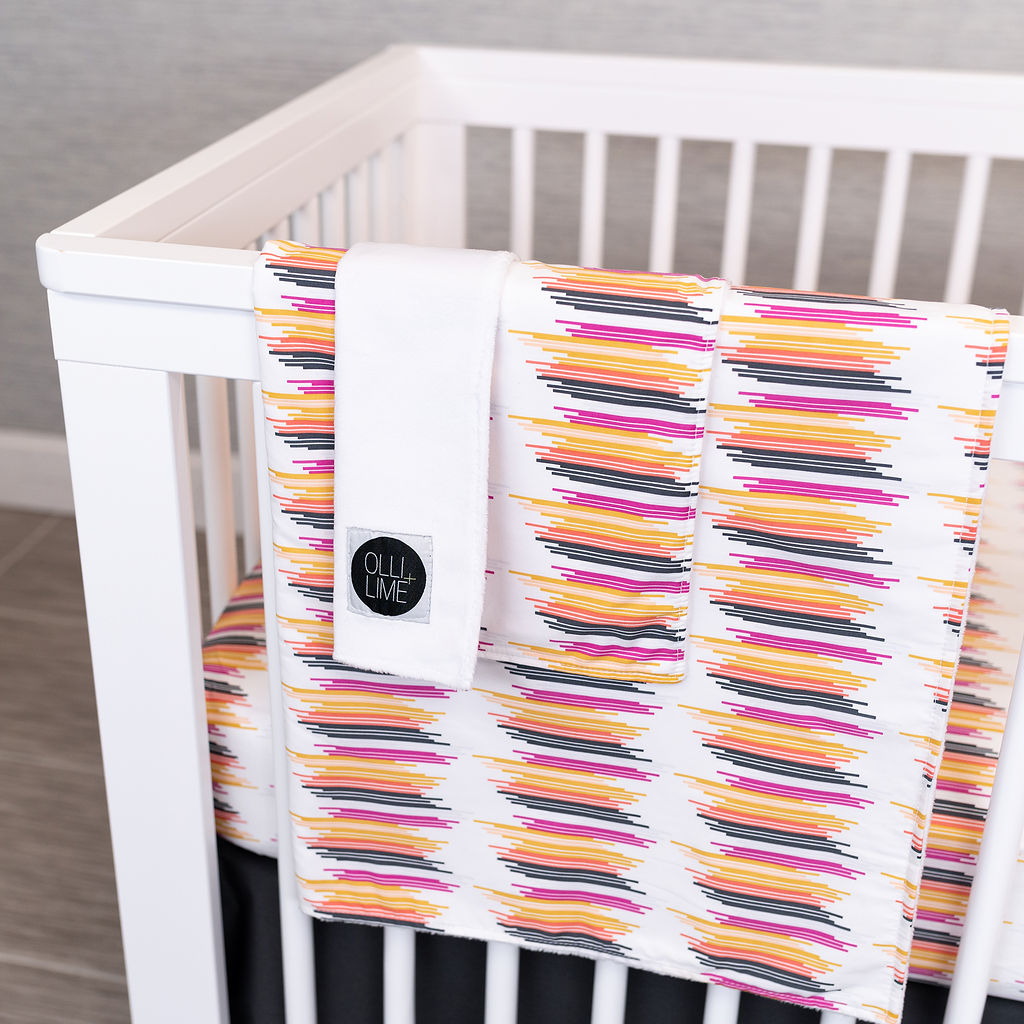City Heartbeeps - Deluxe Nursery Bedding Set - Multicolored Lines on Ivory - Olli+Lime